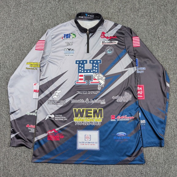 OT Wear Fishing Jersey Medium Gray Blue Quarter Zip Performance Bass Tournament — photo 2